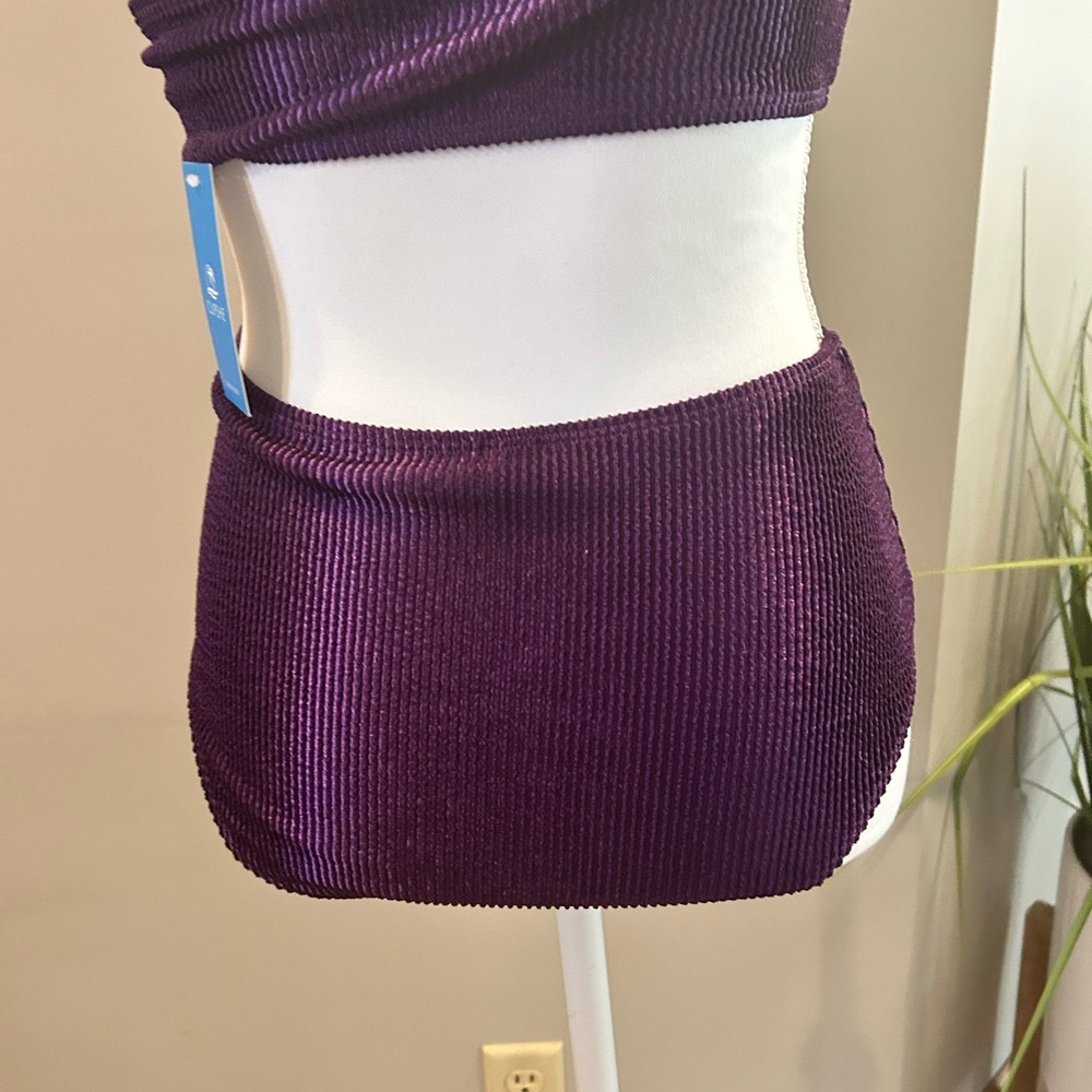 Shiny Purple Ribbed Halter Bikini Top and High Rise bottom M NWT - Picture 4 of 8